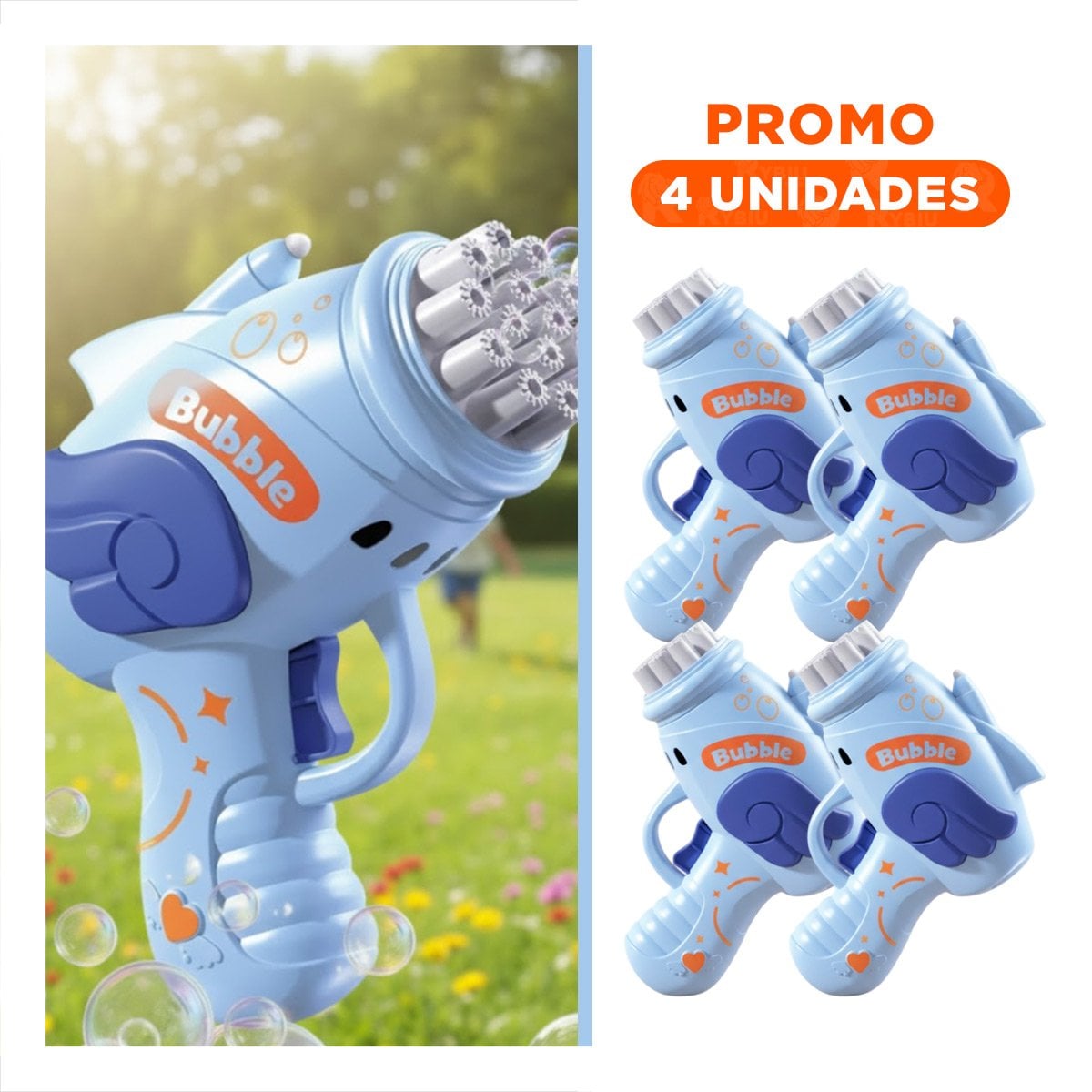 PACK4 CANON DE BURBUJAS CELESTE PARA DIVERSION AL AIRE LIBRE Y+REGALO STICKER - 1