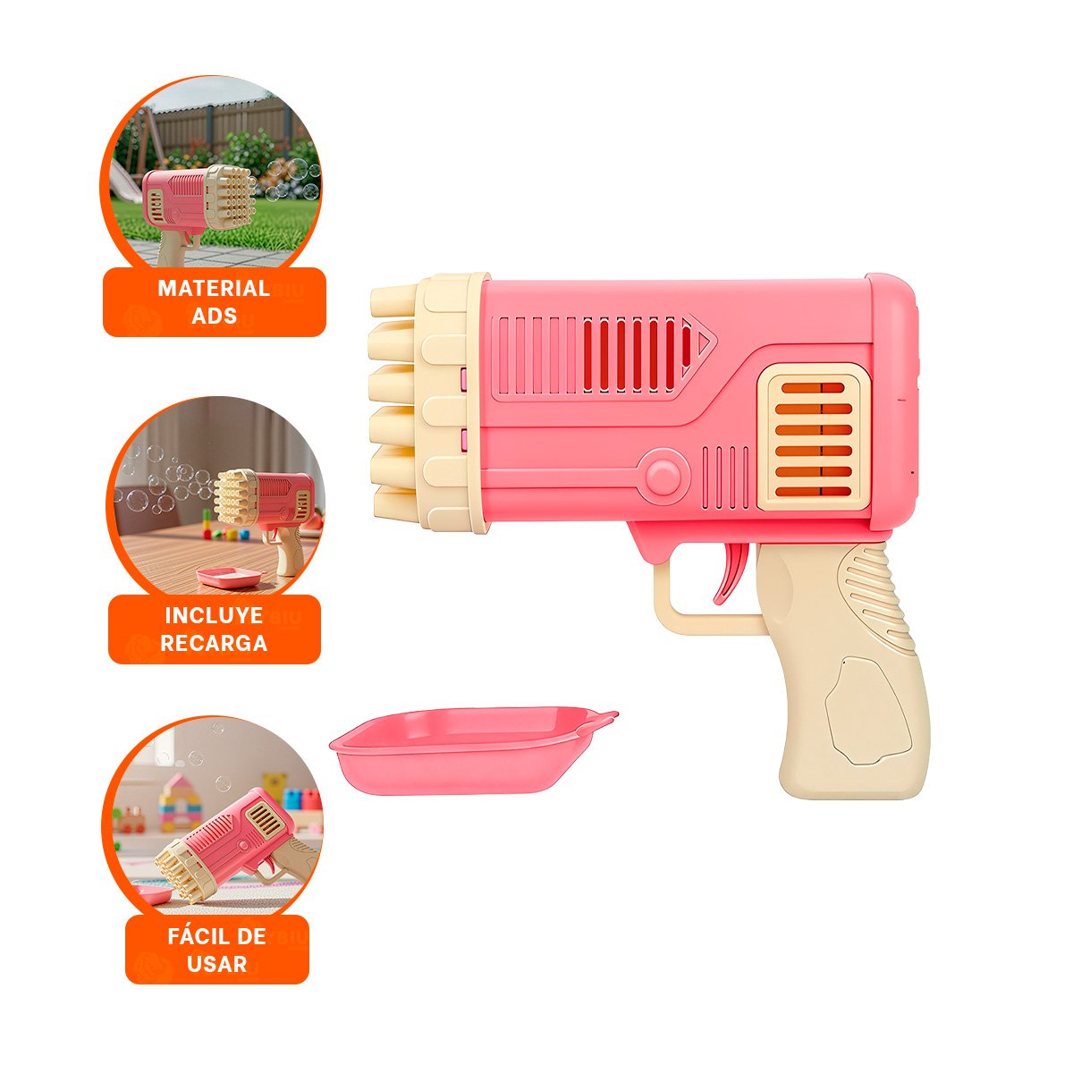 GENERADOR AUTOMATICO DE BURBUJAS COHETE ROSADO PARA JUEGOS INFANTILES AL AIRE LIBRE - 3