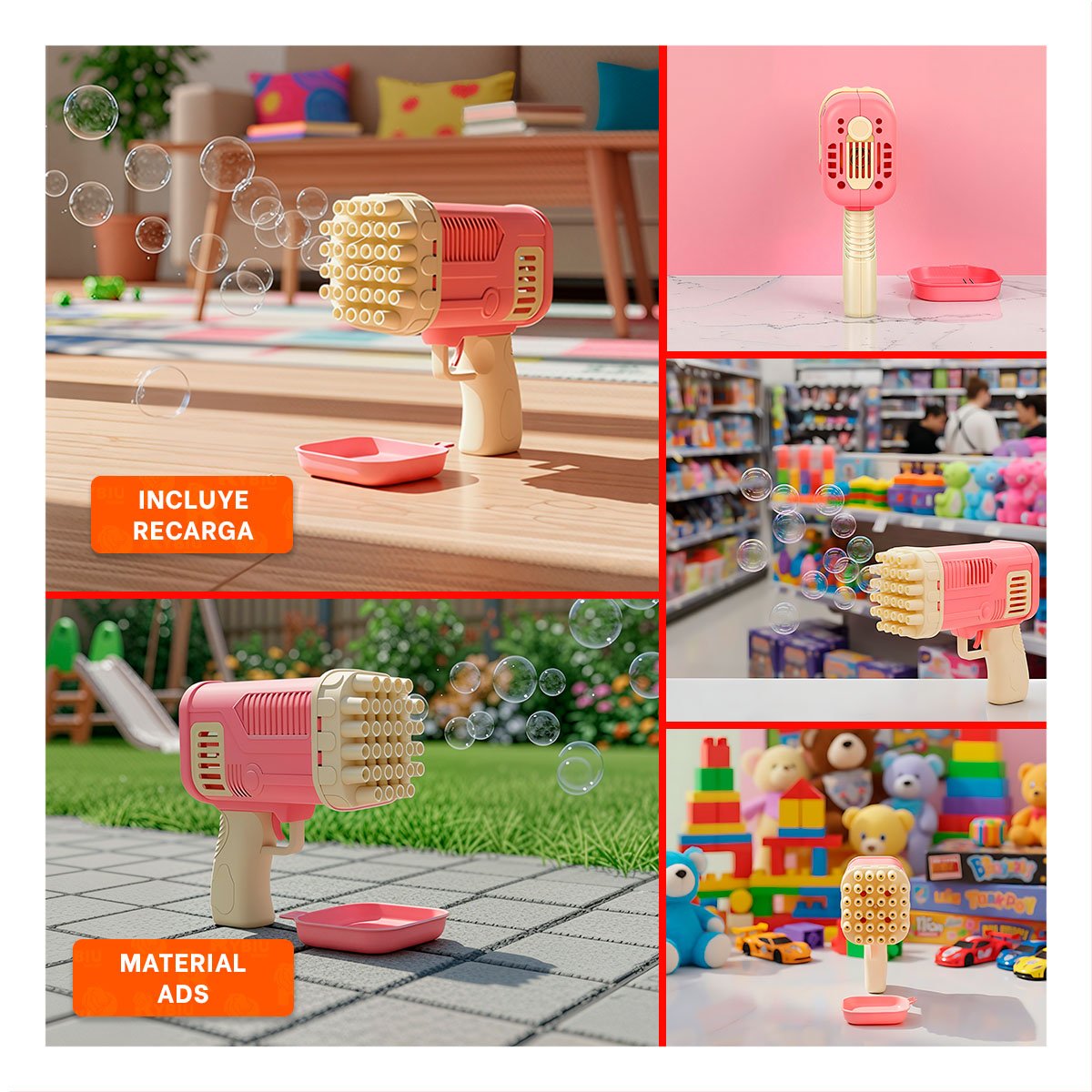 GENERADOR AUTOMATICO DE BURBUJAS COHETE ROSADO PARA JUEGOS INFANTILES AL AIRE LIBRE - 5