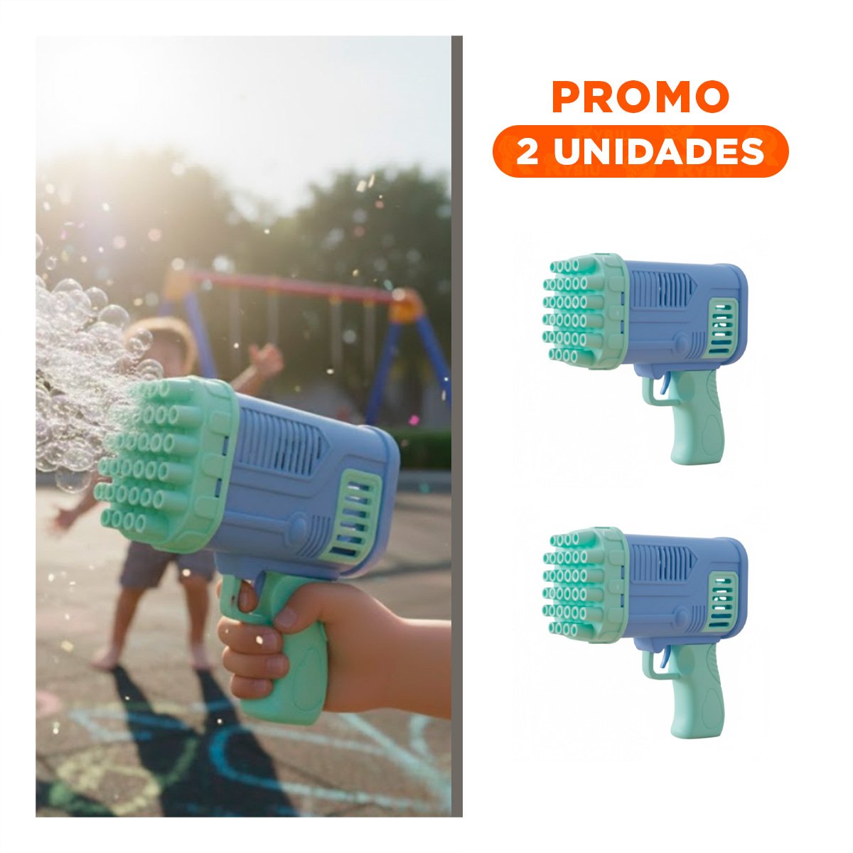 PACK2 EMISOR DE BURBUJAS FORMA COHETE CELESTE PARA FIESTAS Y JUEGOS INFANTILES - 1