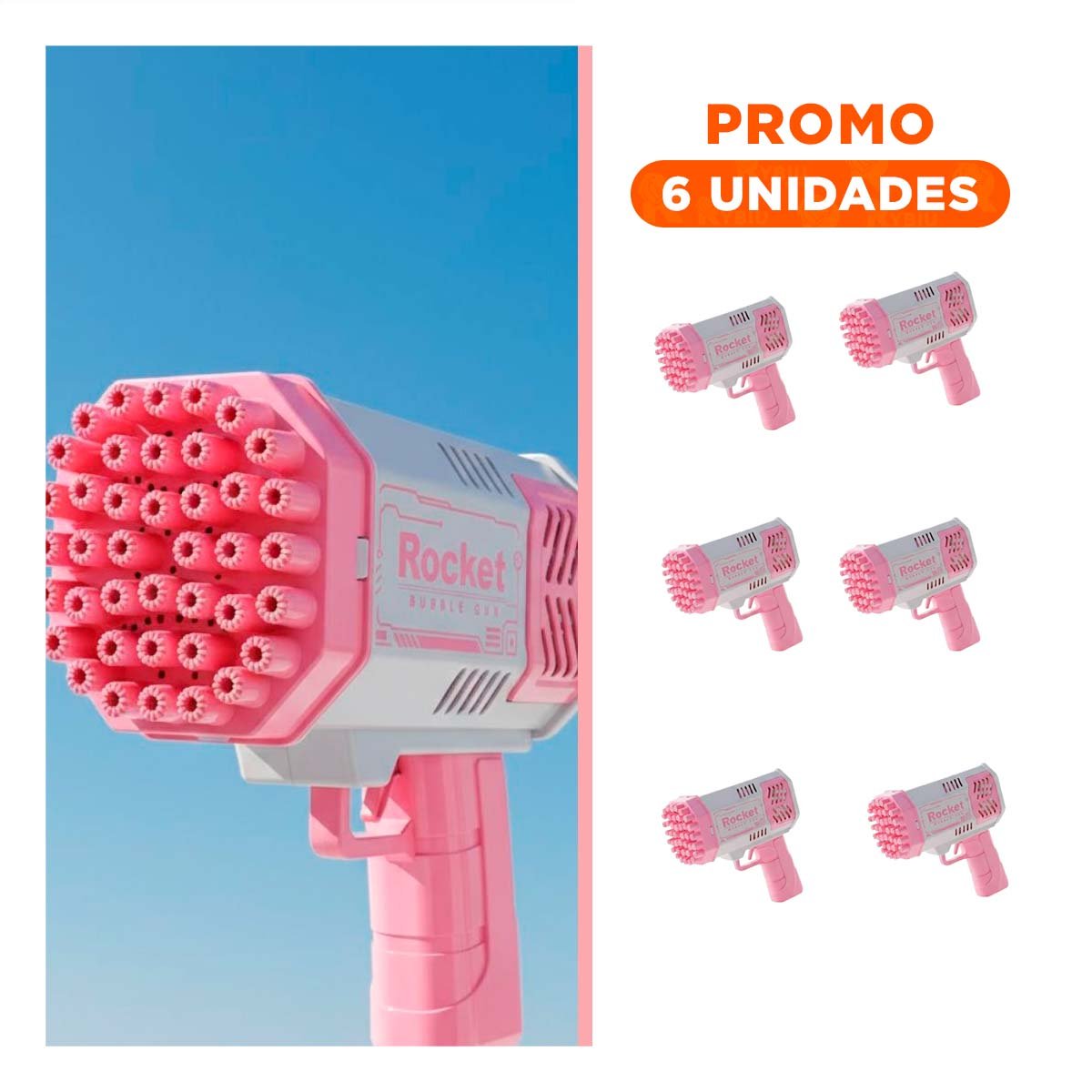PACK6 LANZABURBUJAS PORTATIL PARA JUEGOS INFANTILES COHETE ROSADO Y BLANCO - 1