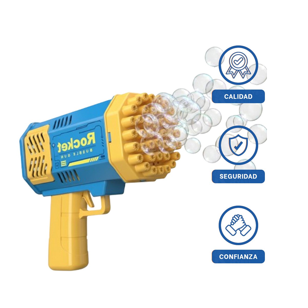 PROYECTOR DE BURBUJAS INFANTIL CON DISENO DE COHETE AZUL Y AMARILLO Y+LIGAS REGALO - 3