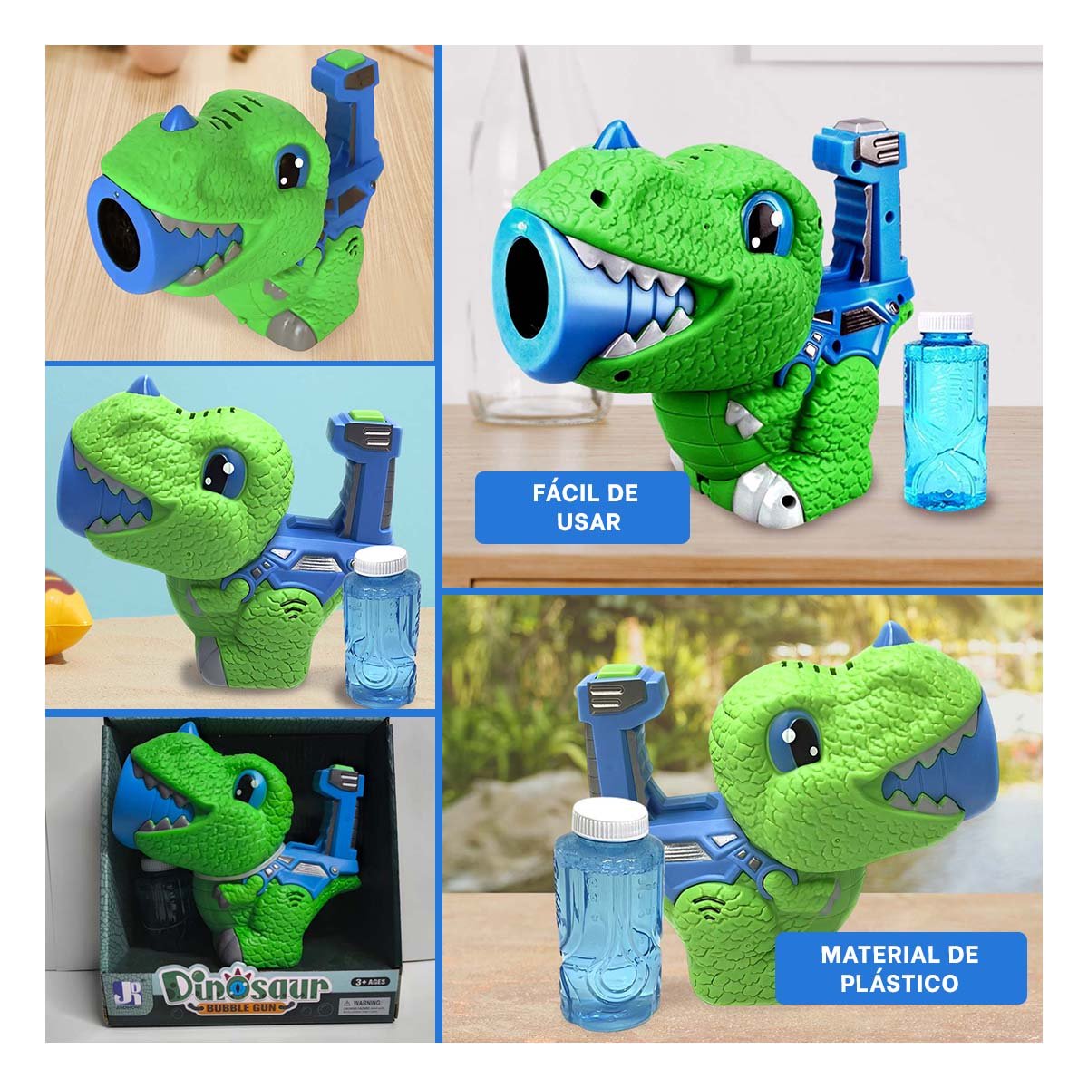 PACK2 PROYECTOR DE BURBUJAS DINOSAURIO CHICO VERDE Y AZUL PARA JUEGO DIARIO Y+PAPEL REGALO - 3