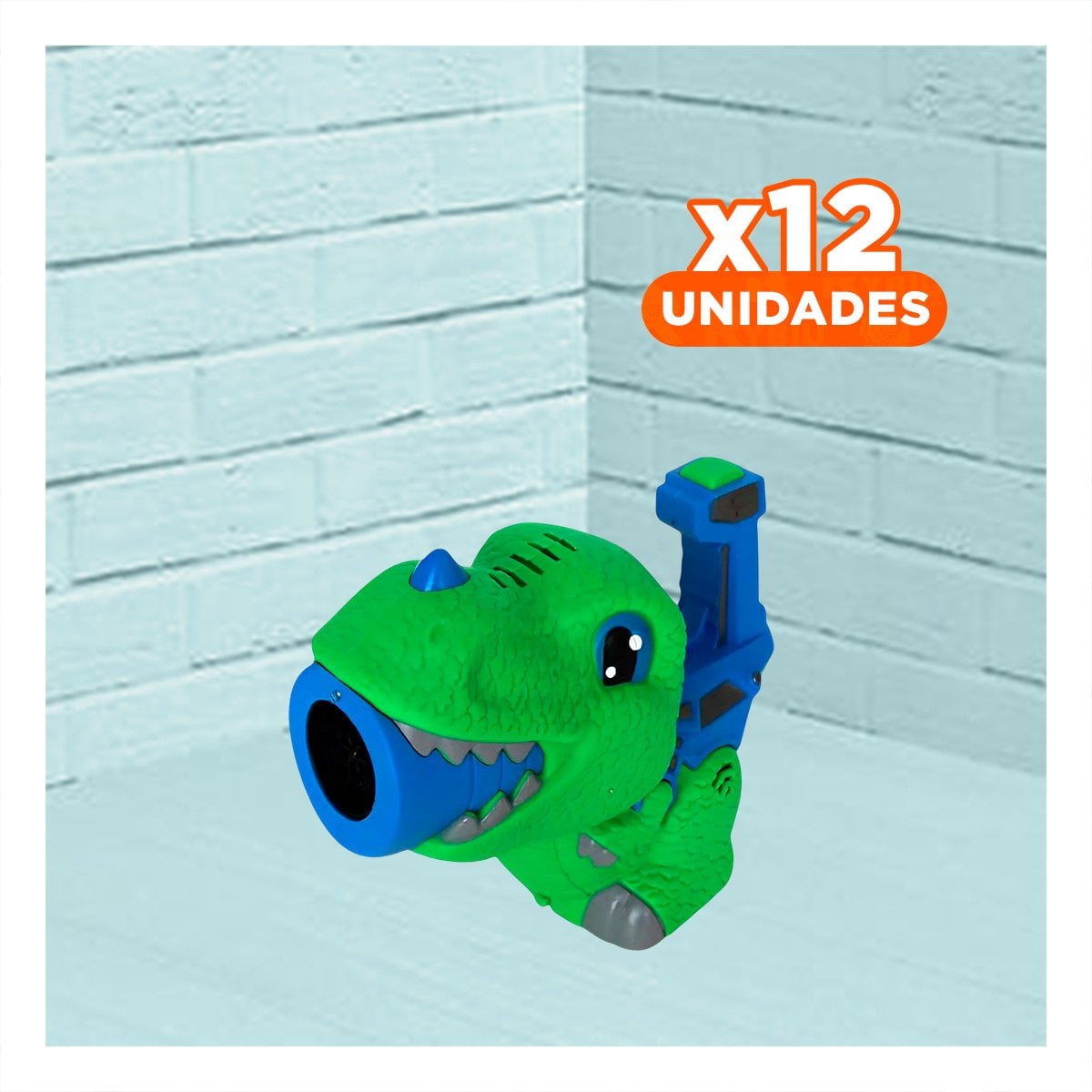 PACK12 DISPOSITIVO DE BURBUJAS DINOSAURIO CHICO VERDE Y AZUL PARA DIVERSION EXTERIOR - 1