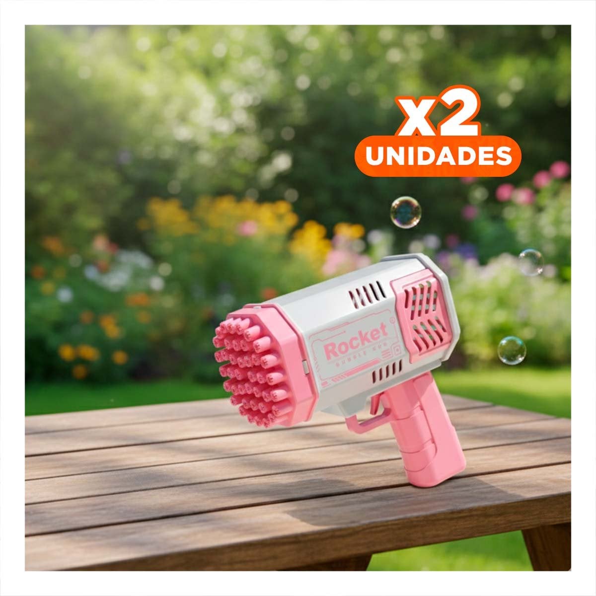 PACK2 PROYECTOR DE BURBUJAS PARA JUEGOS AL AIRE LIBRE COHETE ROSADO Y BLANCO Y+REGALO STICKER - 1