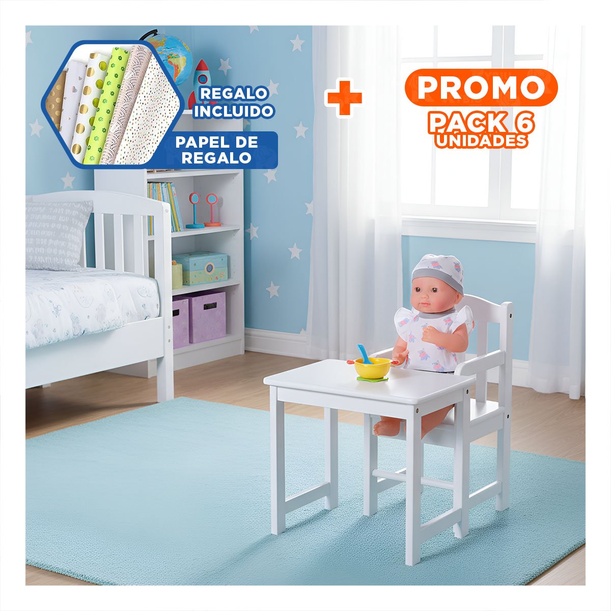 PACK6 AMIGO HIPOPOTAMO SUAVE CON ROPITA Y ACCESORIOS PARA BEBES HOGAR Y+PAPEL REGALO - 1