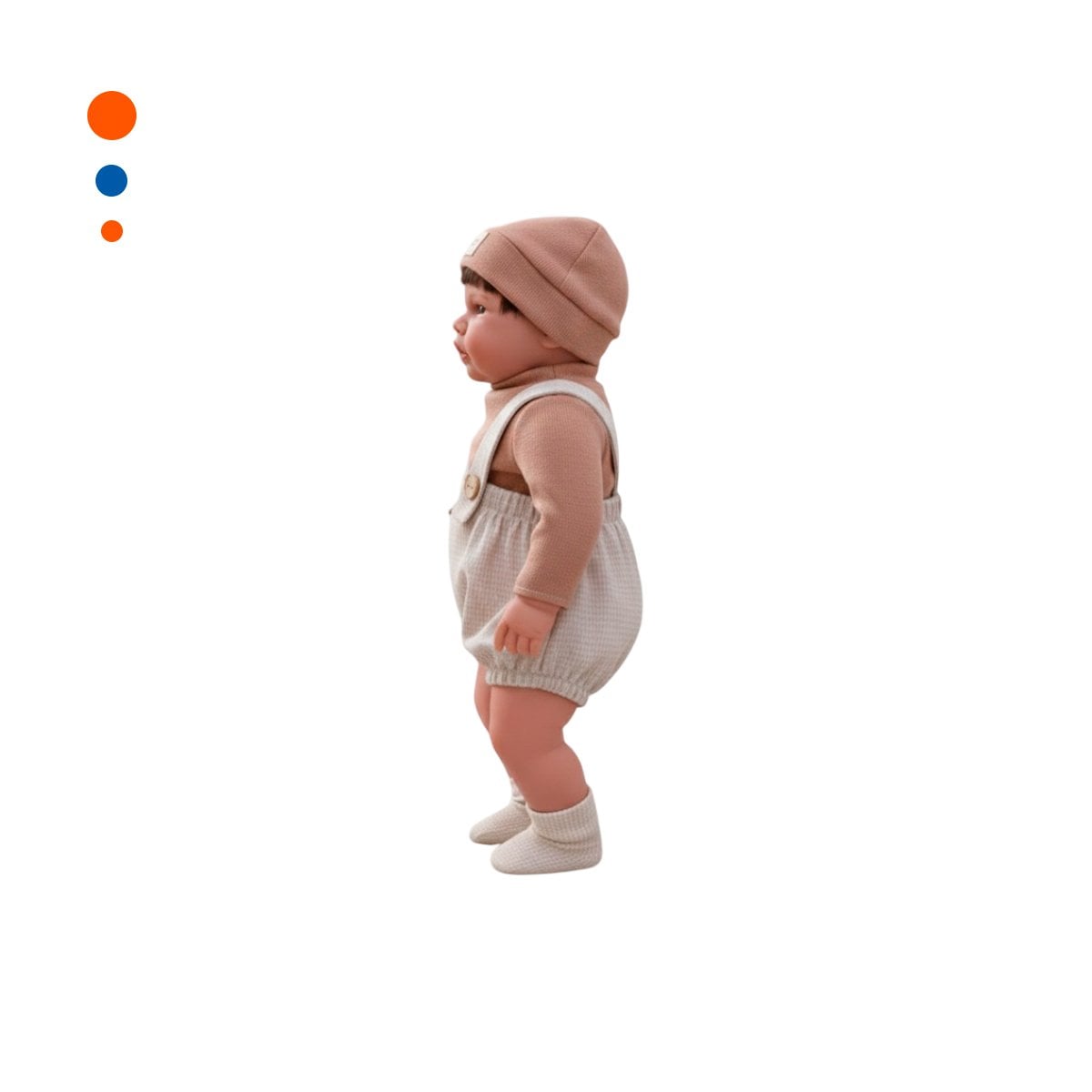 BEBE DE JUEGO 42CM CON ROPA CASUAL OVEROL SHORT MARRON Y+PAPEL REGALO - 1