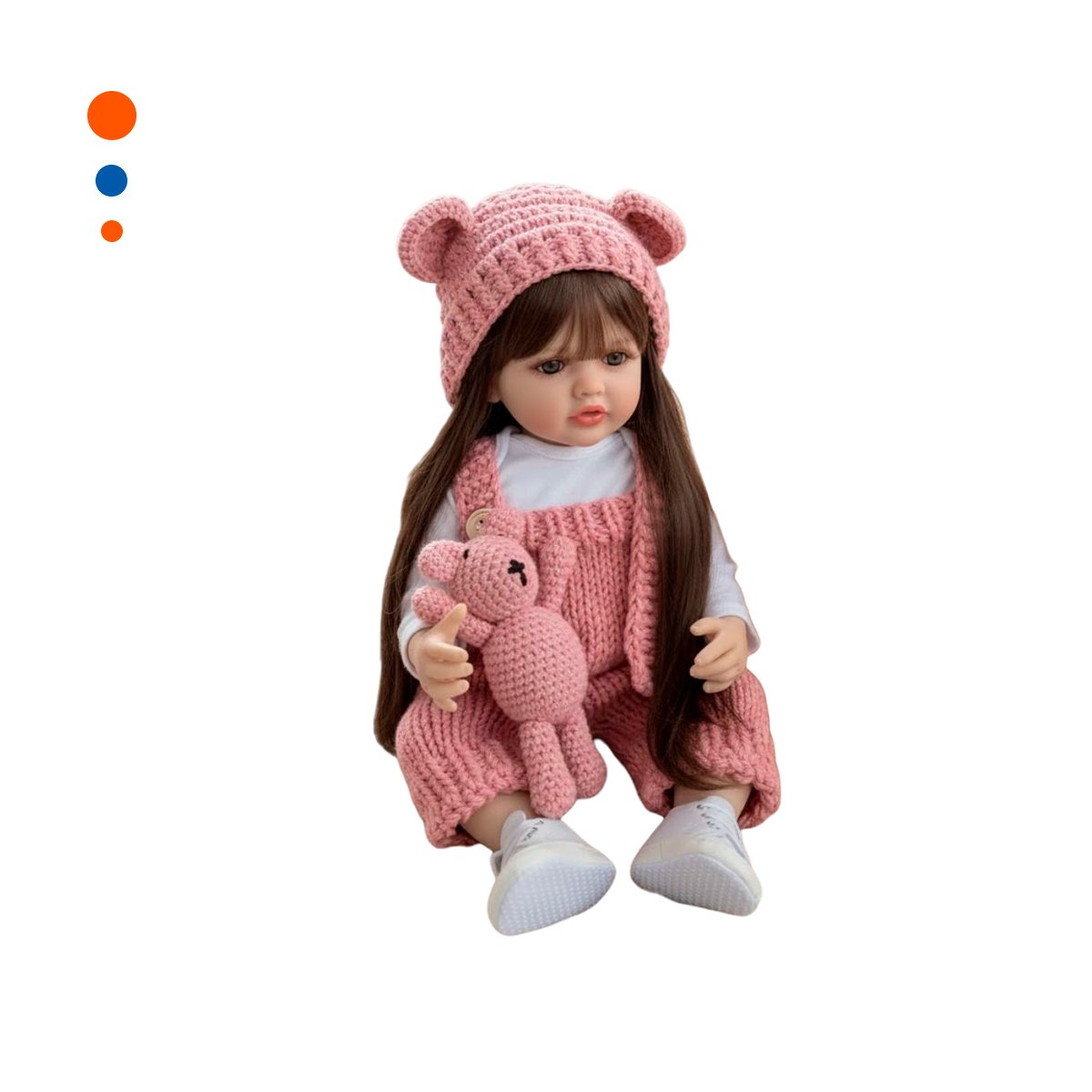 PACK2 MODELO MUÑECA INFANTIL CON ROPA TEJIDA Y GORRO EN 55CM ROSADO Y+REGALO STICKER - 2