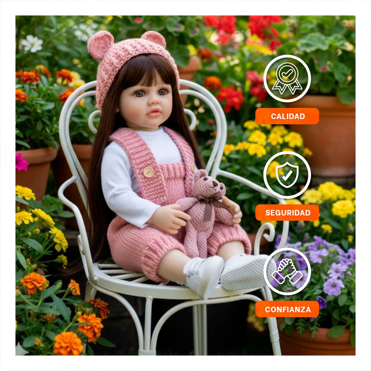 PACK2 MODELO MUÑECA INFANTIL CON ROPA TEJIDA Y GORRO EN 55CM ROSADO Y+REGALO STICKER - 5