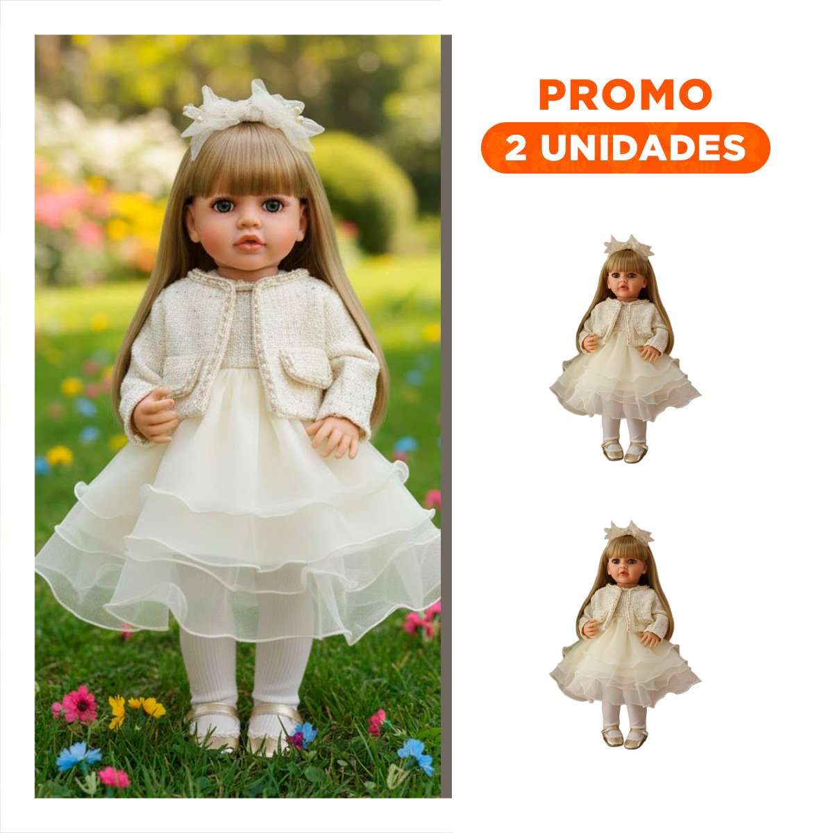 PACK2 COLECCION YESSY 55CM CON VESTUARIO INFANTIL BLANCO Y ESTILO ENCANTADOR - 1