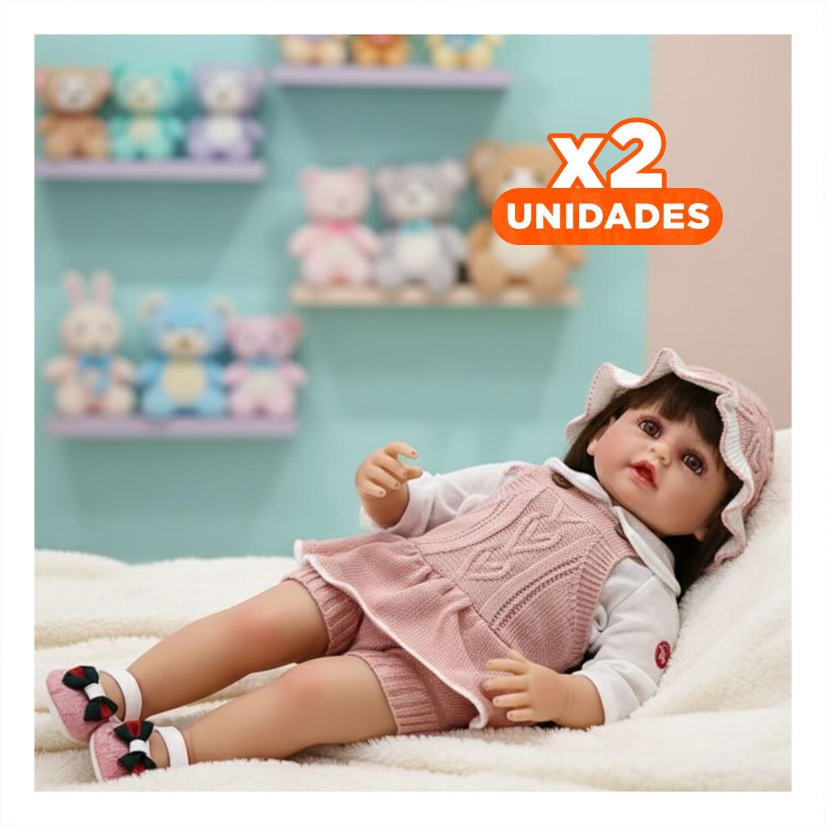 PACK2 PRENDA TEJIDA PARA BEBE EN ROSADO CON SHORT Y GORRO INFANTIL Y+REGALO STICKER - 1