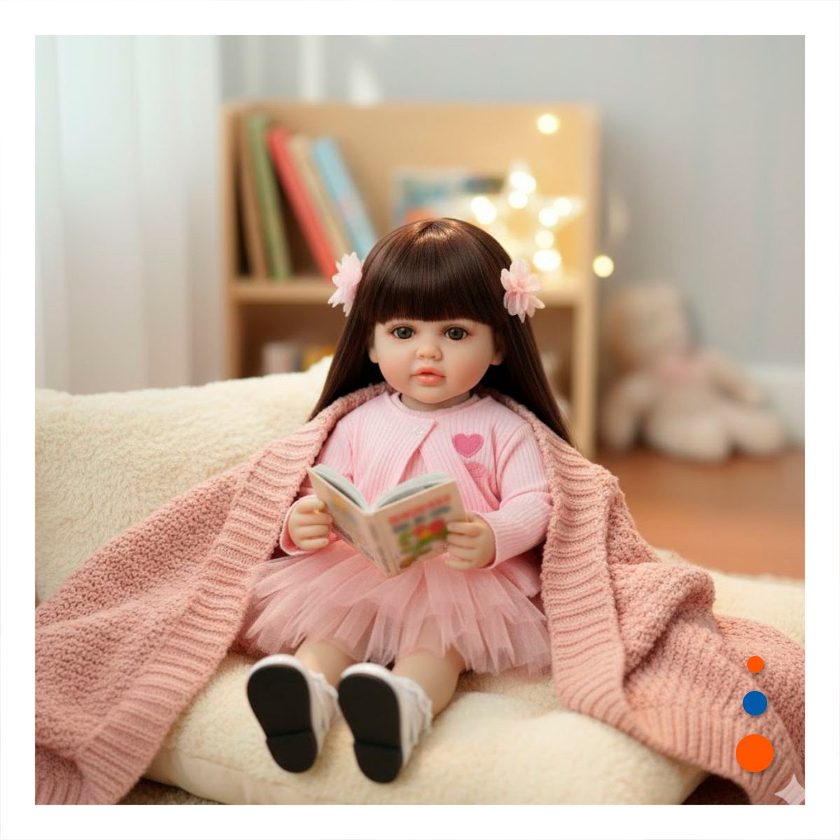 JUGUETE INTELIGENTE VESTIDO CON VESTIDO TULL Y CHOMPA TEJIDA CORAZON ROSADO 55CM Y+LIGAS REGALO - 1