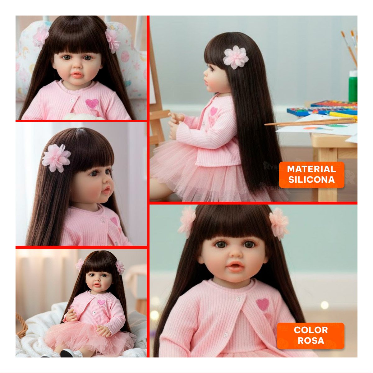 JUGUETE INTELIGENTE VESTIDO CON VESTIDO TULL Y CHOMPA TEJIDA CORAZON ROSADO 55CM Y+LIGAS REGALO - 5