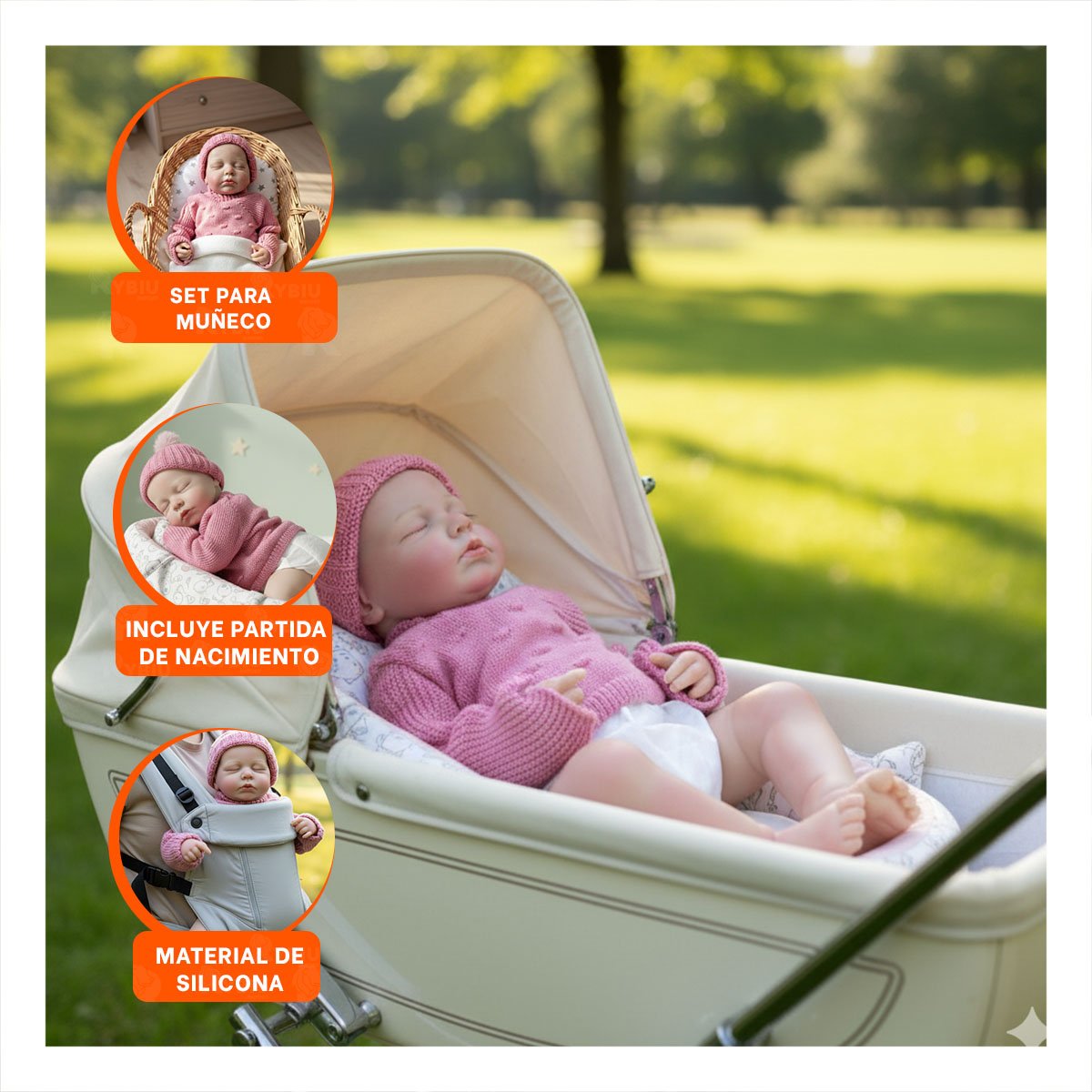 COMPANERA SUAVE DE BEBE REAL CON CHOMPA Y GORRO TEJIDO ROSADO CASA Y+PAPEL REGALO - 5