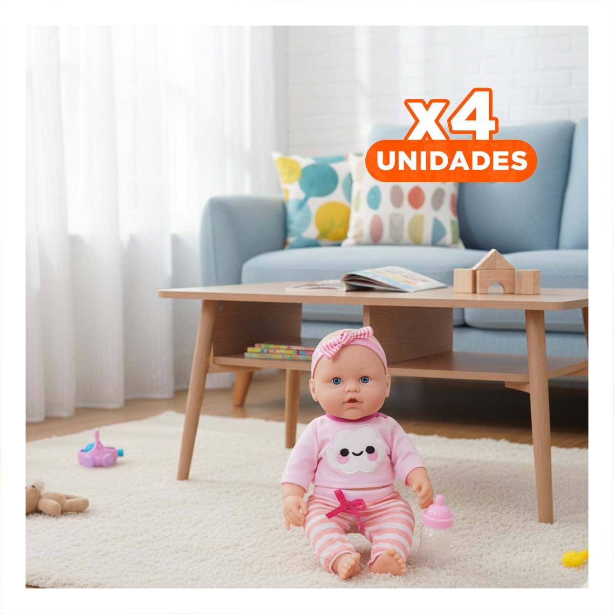 PACK4 JUGUETE DULCE ROSADO CON CHOMPA NUBE Y PANTALON RAYAS PARA BEBE CASA - 1