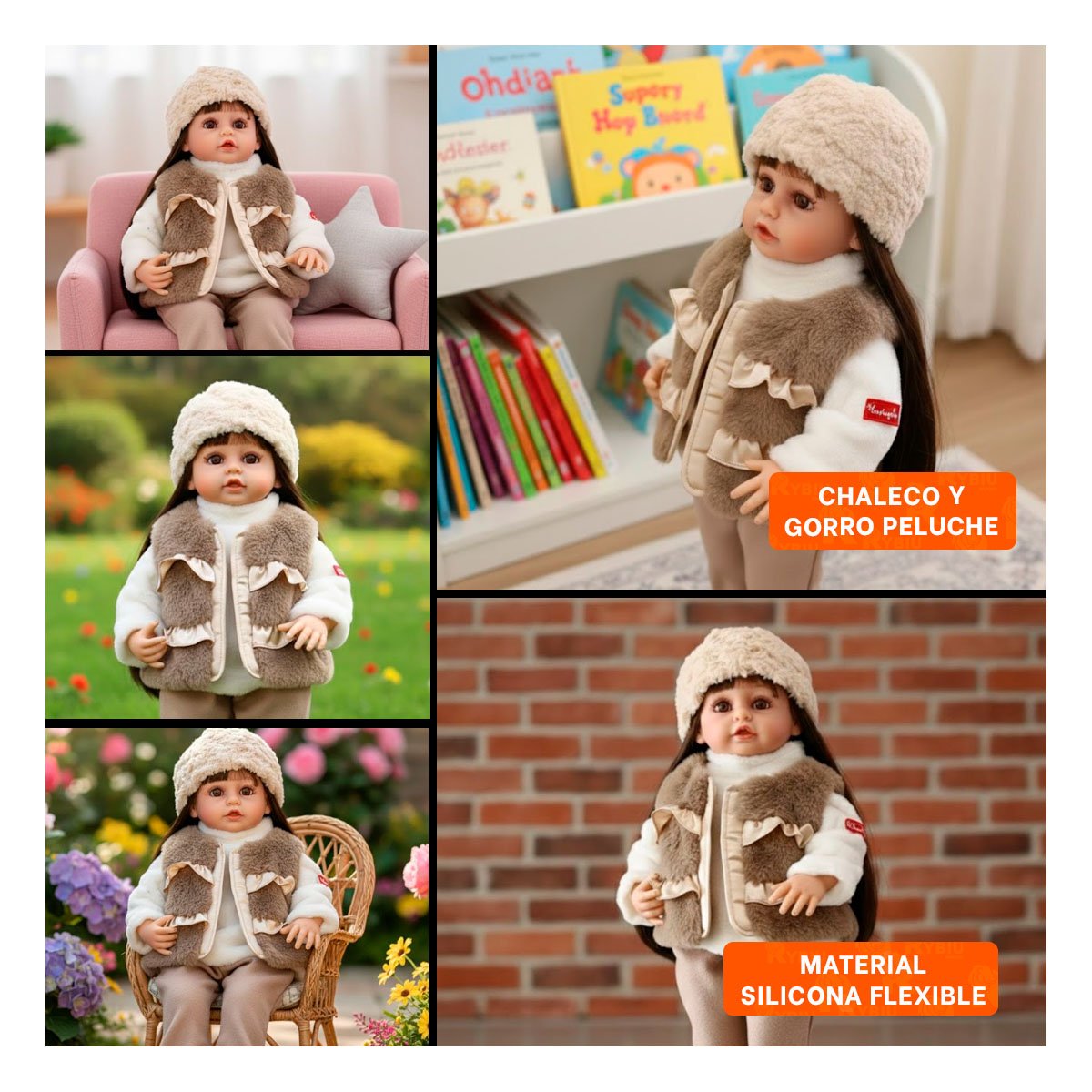 PACK2 VERSION YESSY 55CM PARA JUEGO DIARIO CON CHOMPA Y PANTALON MARRON Y+PAPEL REGALO - 3