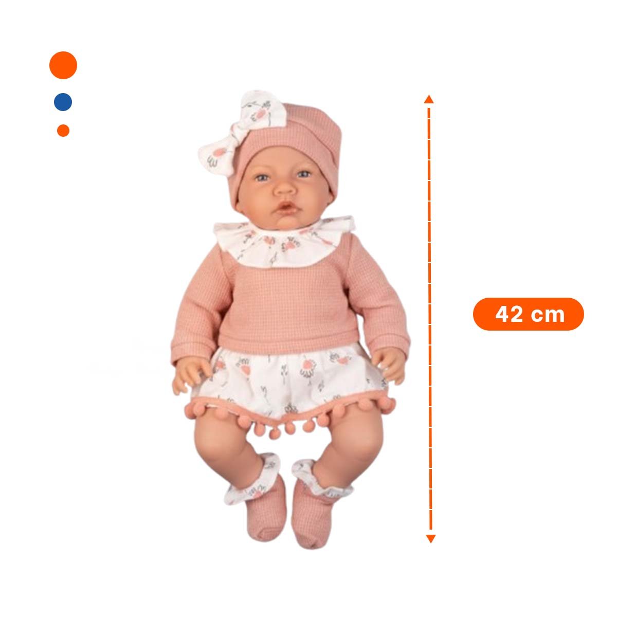 PACK2 FIGURA DE COMPANIA KIKI BABY 42CM ROPA ROSADO POLO SHORT Y GORRO Y+PAPEL REGALO - 4