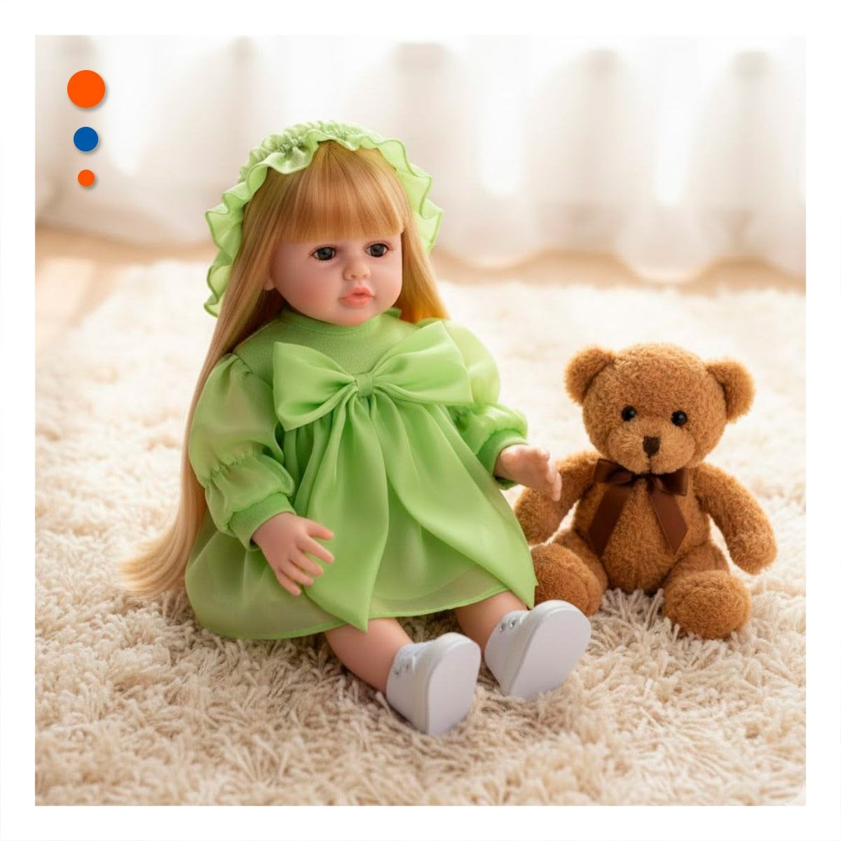 MODELO REAL INTELIGENTE CON VESTIDO LAZO Y GORRO DE TULL VERDE 55CM - 1