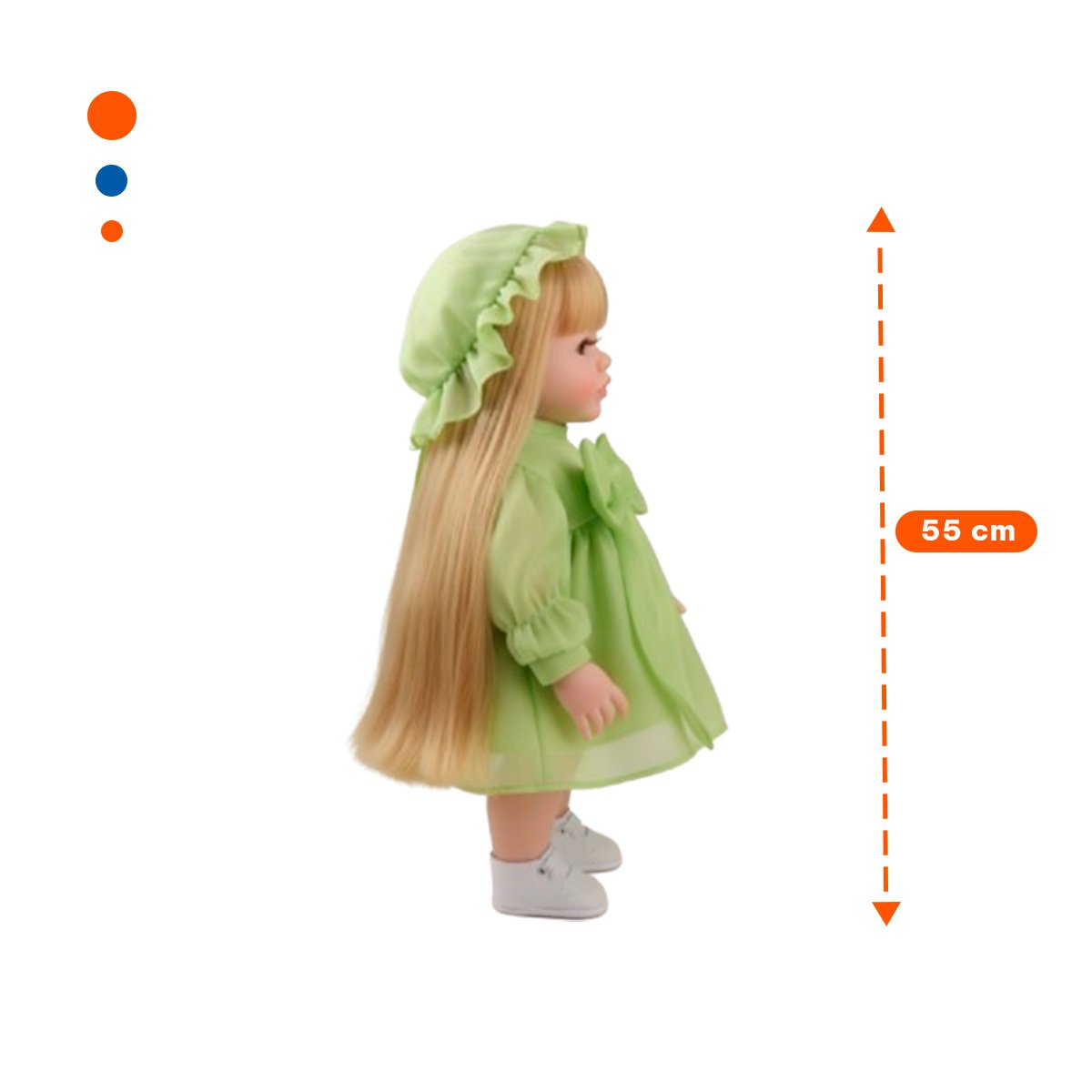 MODELO REAL INTELIGENTE CON VESTIDO LAZO Y GORRO DE TULL VERDE 55CM - 4