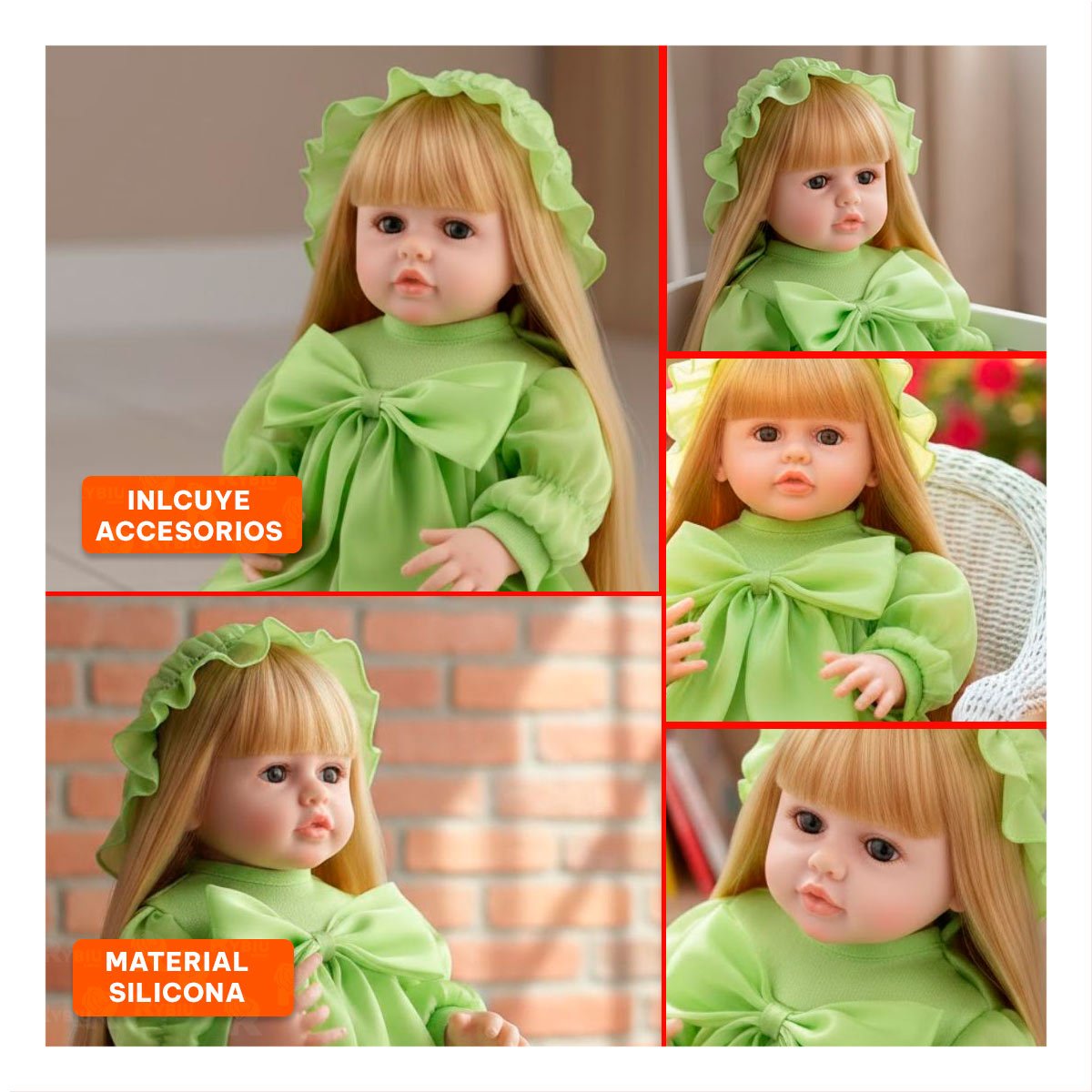 MODELO REAL INTELIGENTE CON VESTIDO LAZO Y GORRO DE TULL VERDE 55CM - 5