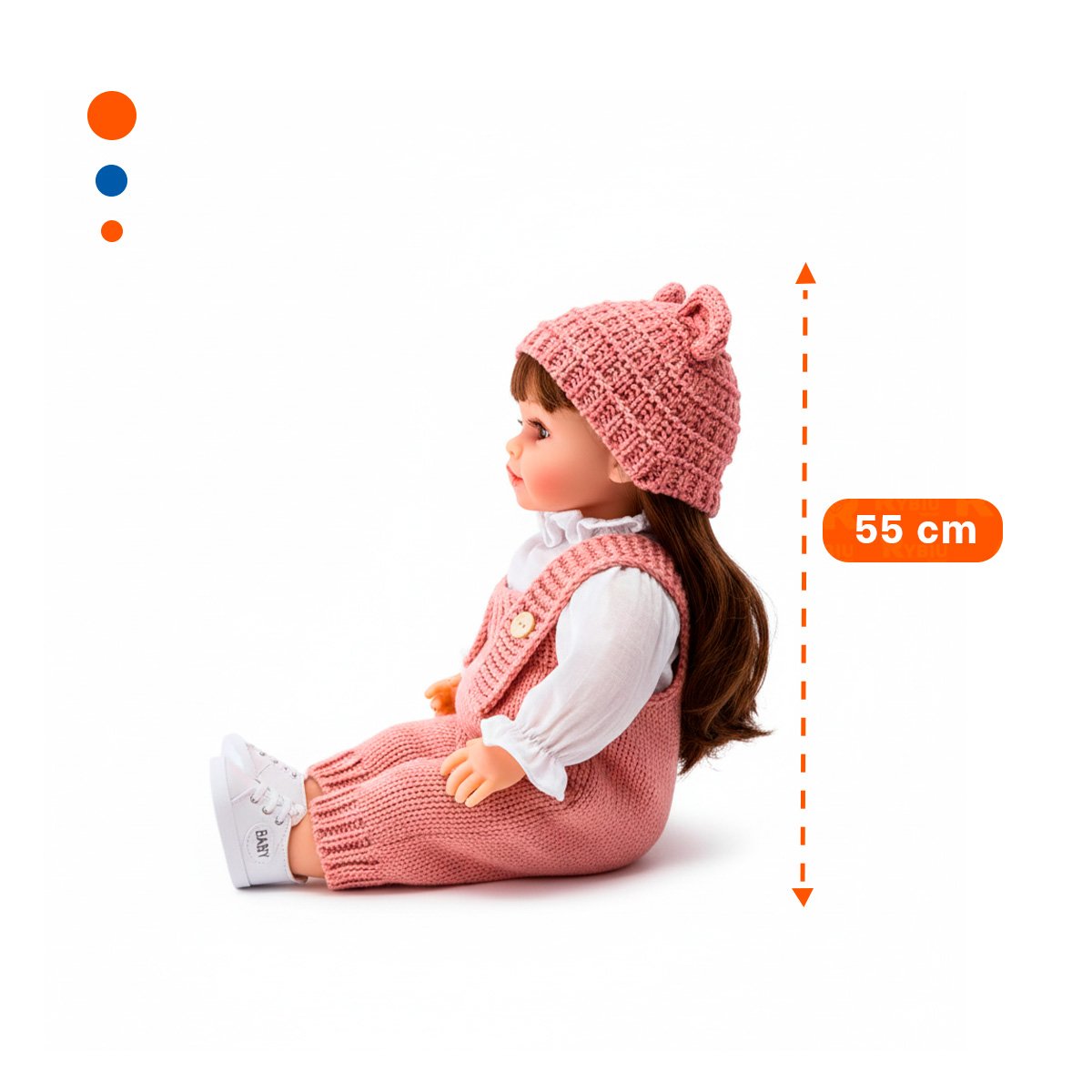 PACK2 NENA YESSY CON ROPA TEJIDA Y GORRO OREJITAS ROSADO DE 55CM ESTILO INFANTIL Y+PAPEL REGALO - 4