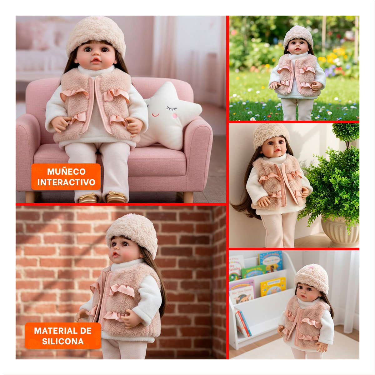 MODELO YESSY 55CM CON APARIENCIA INFANTIL ELEGANTE Y VESTUARIO BEIGE Y+POST IT - 5