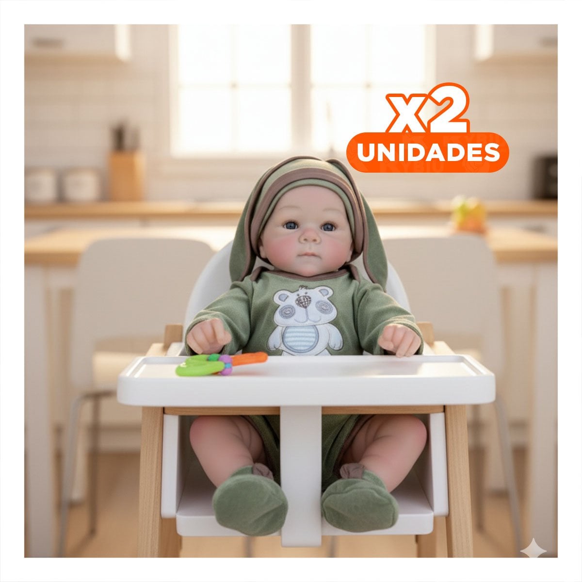 PACK2 BEBE REAL CON CONJUNTO OSITO VERDE Y GORRO PARA ESTILO HOGAR Y+REGALO STICKER - 1