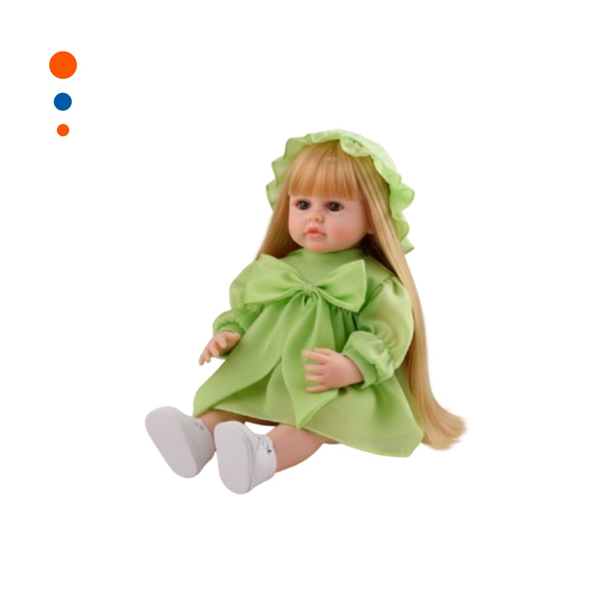 PACK2 JUGUETE INTELIGENTE CON VESTIDO LAZO Y GORRO DE TULL VERDE 55CM Y+REGALO STICKER - 2