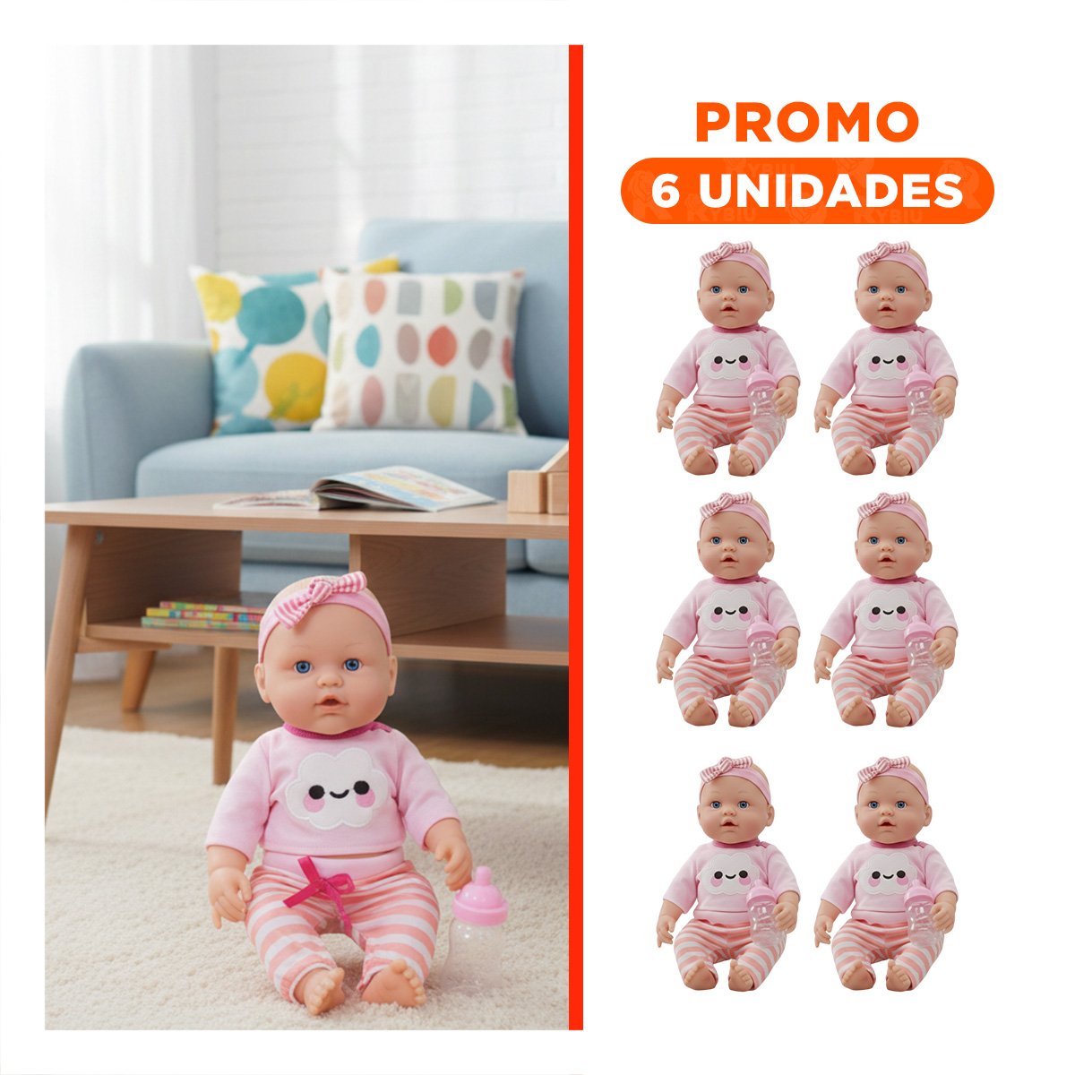 PACK6 COMPANERA SUAVE ROSADA CON CHOMPA NUBE Y PANTALON RAYAS PARA BEBE HOGAR - 1