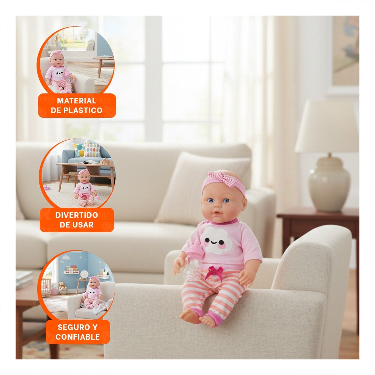 PACK6 COMPANERA SUAVE ROSADA CON CHOMPA NUBE Y PANTALON RAYAS PARA BEBE HOGAR - 5