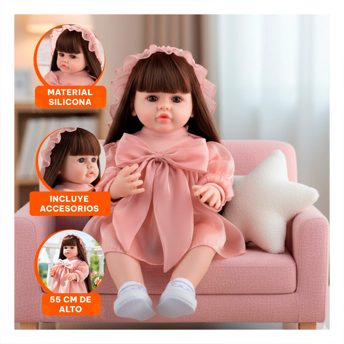 PACK2 MUÑECA BEBE REAL INTELIGENTE DE COMPAÑIA ROSADO 55CM Y+PAPEL REGALO - 5