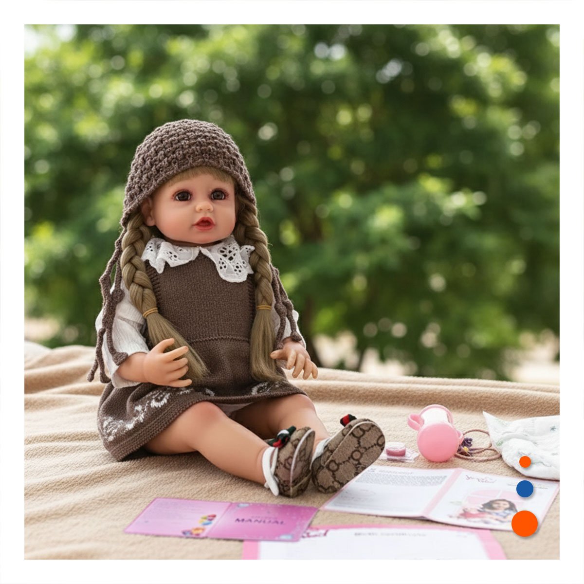 PACK2 PRENDA TEJIDA MARRON PARA BEBE CON VESTIDO ABRIGADOR Y+PAPEL REGALO - 2