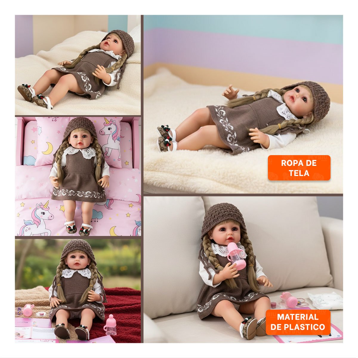 PACK2 PRENDA TEJIDA MARRON PARA BEBE CON VESTIDO ABRIGADOR Y+PAPEL REGALO - 3