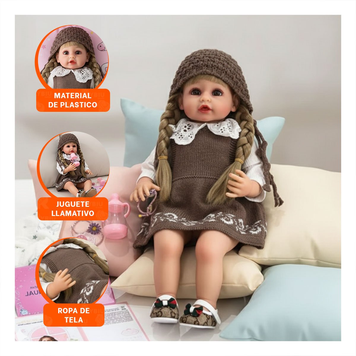 PACK2 PRENDA TEJIDA MARRON PARA BEBE CON VESTIDO ABRIGADOR Y+PAPEL REGALO - 5