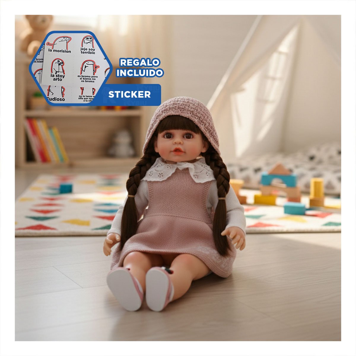 JUGUETE YESSY PARA JUEGO INFANTIL CON GORRO Y ROPA TEJIDA ROSADO Y+REGALO STICKER - 1