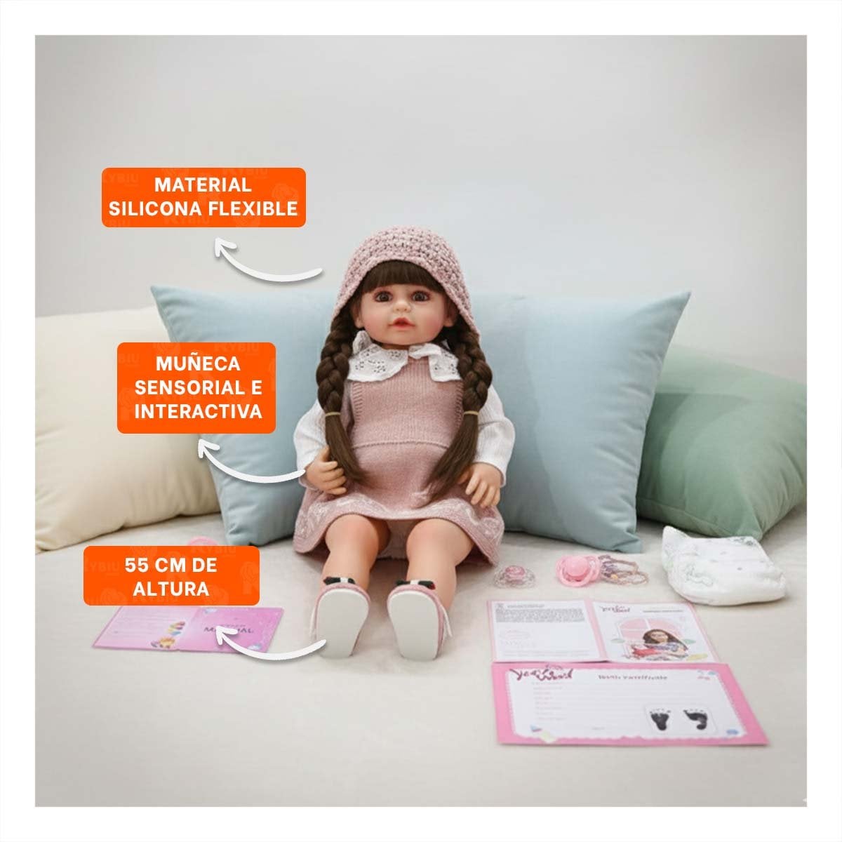 JUGUETE YESSY PARA JUEGO INFANTIL CON GORRO Y ROPA TEJIDA ROSADO Y+REGALO STICKER - 5