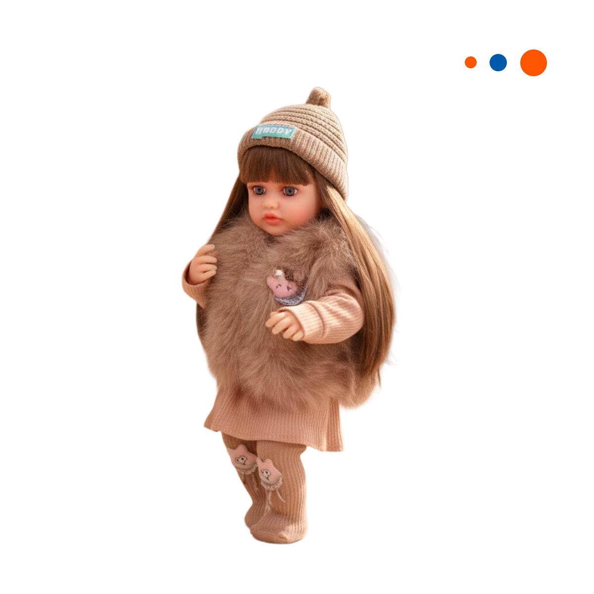 FIGURA YESSY 55CM ESTILO NINA CON CONJUNTO INFANTIL MARRON Y GORRO Y+REGALO STICKER - 3