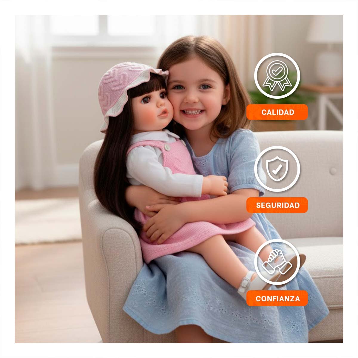 BEBE INTERACTIVO REALISTA PARA JUEGO AFECTIVO CON ROPA OVEROL ROSADO 55CM Y+PAPEL REGALO - 3