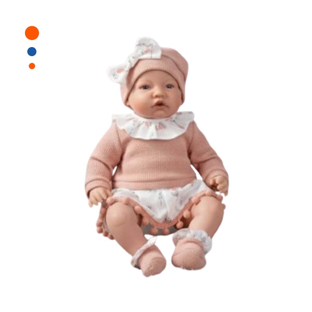 BEBE INFANTIL KIKI BABY 42CM VESTIDO ROSADO CON POLO SHORT Y GORRO Y+PAPEL REGALO - 1