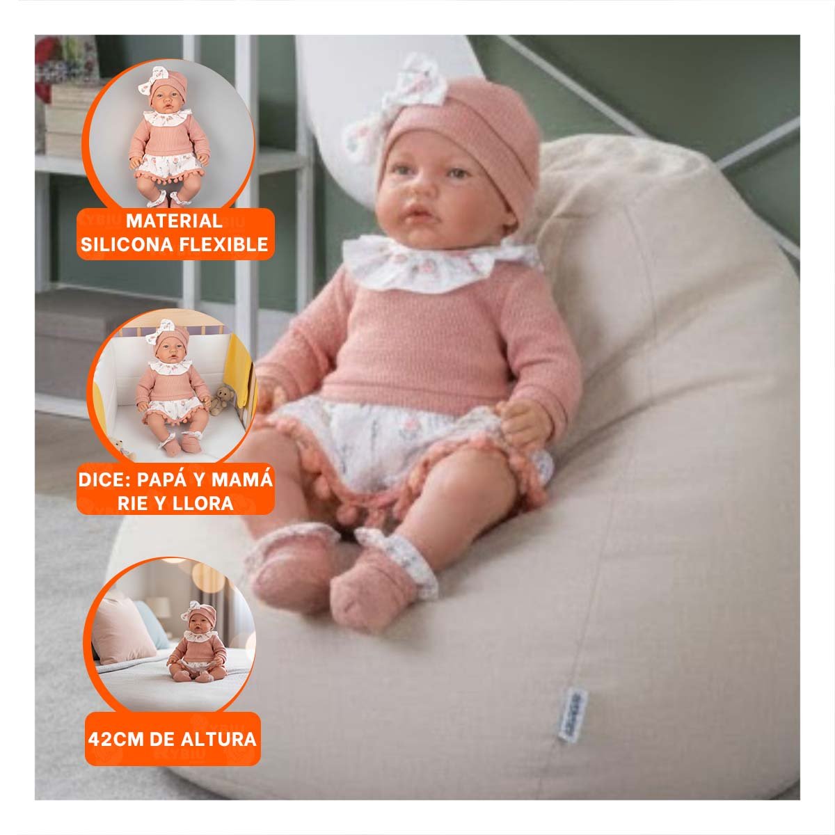 BEBE INFANTIL KIKI BABY 42CM VESTIDO ROSADO CON POLO SHORT Y GORRO Y+PAPEL REGALO - 5