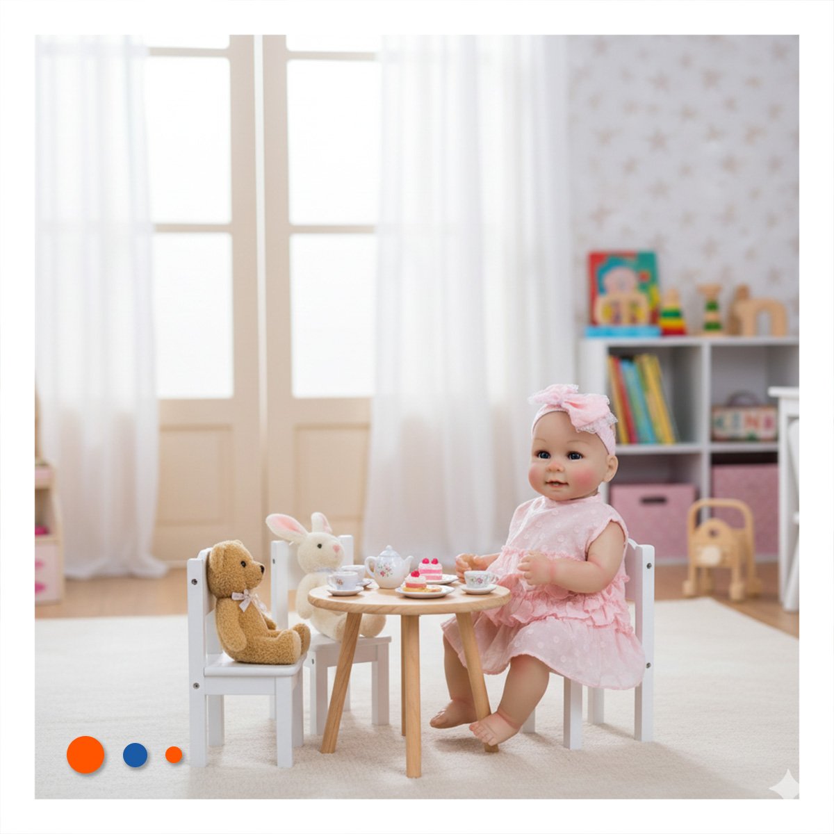 COMPANERA INFANTIL REALISTA CON VESTIDO ROSADO VUELOS Y VINCHA PUNTITOS Y+REGALO STICKER - 2