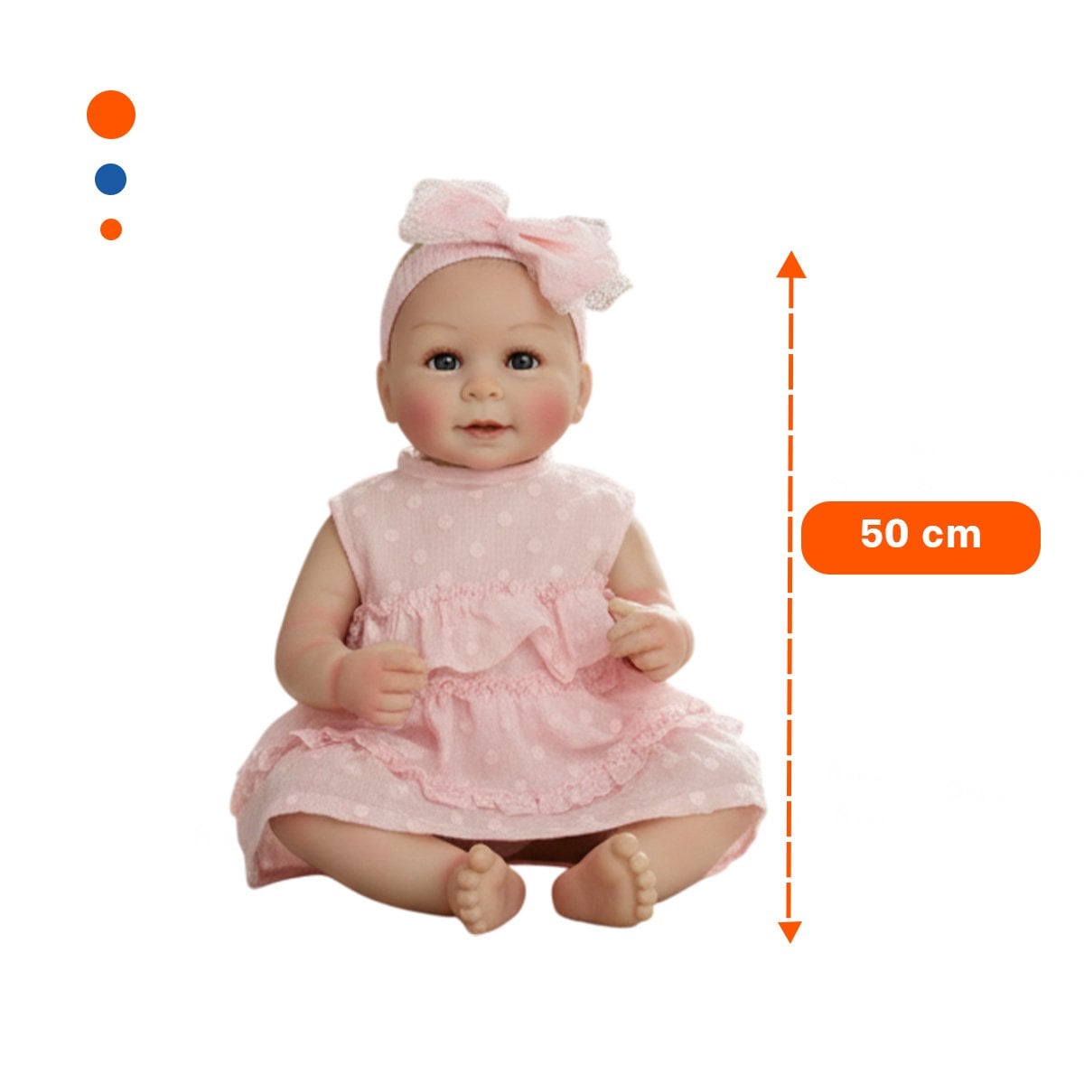 COMPANERA INFANTIL REALISTA CON VESTIDO ROSADO VUELOS Y VINCHA PUNTITOS Y+REGALO STICKER - 4