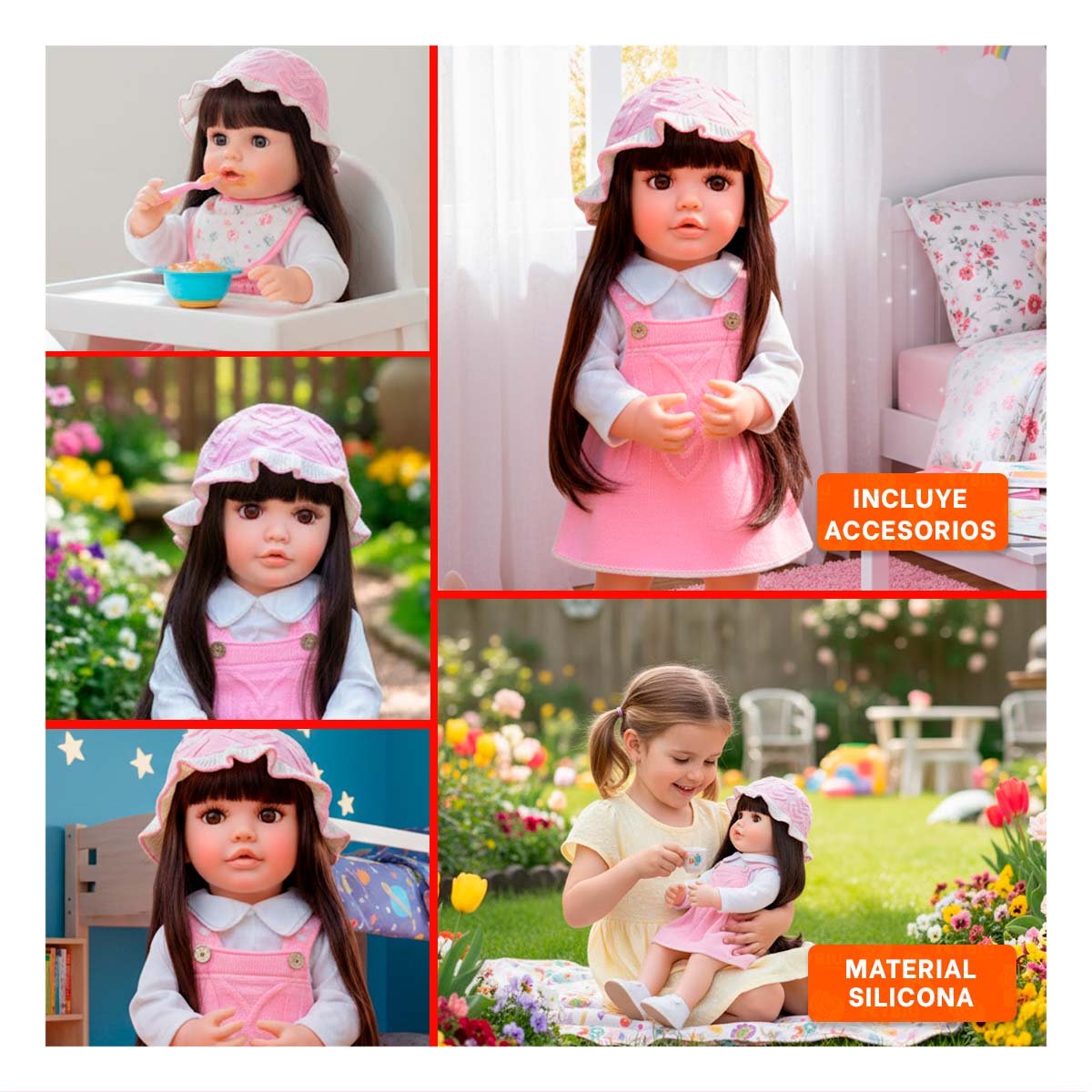 BEBE REAL PARA NIÑA CON EXPERIENCIA DE JUEGO INTELIGENTE Y OVEROL ROSADO 55CM Y+LIGAS REGALO - 5