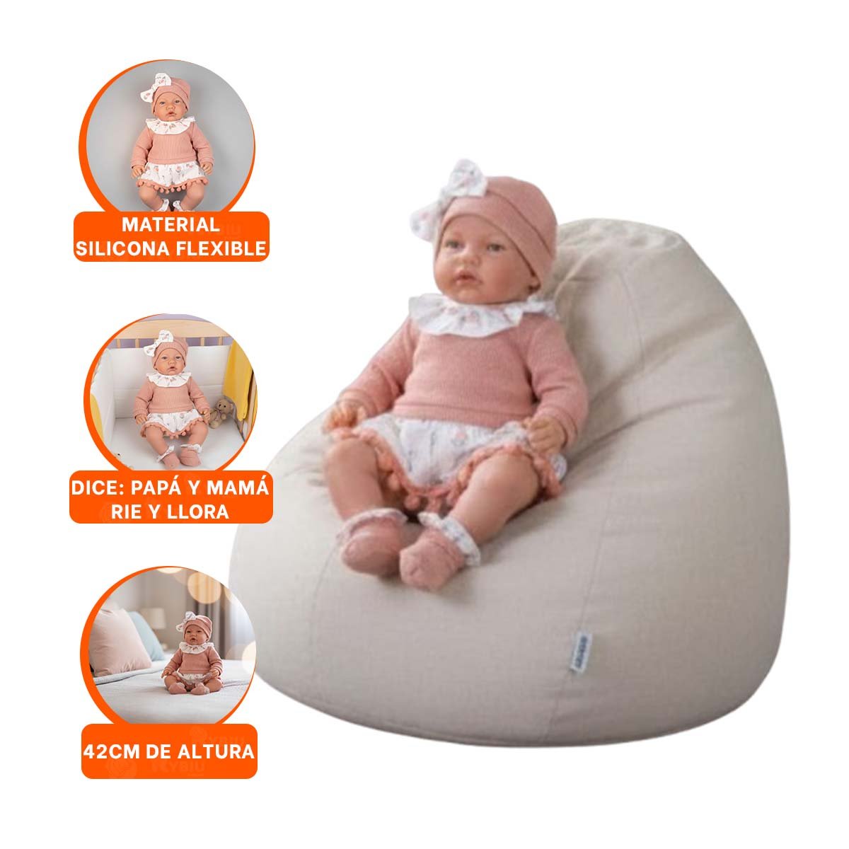 BEBE KIKI BABY 42CM CON POLO SHORT Y GORRO ROSADO PARA JUEGO DE ROLES E IMAGINACION - 3