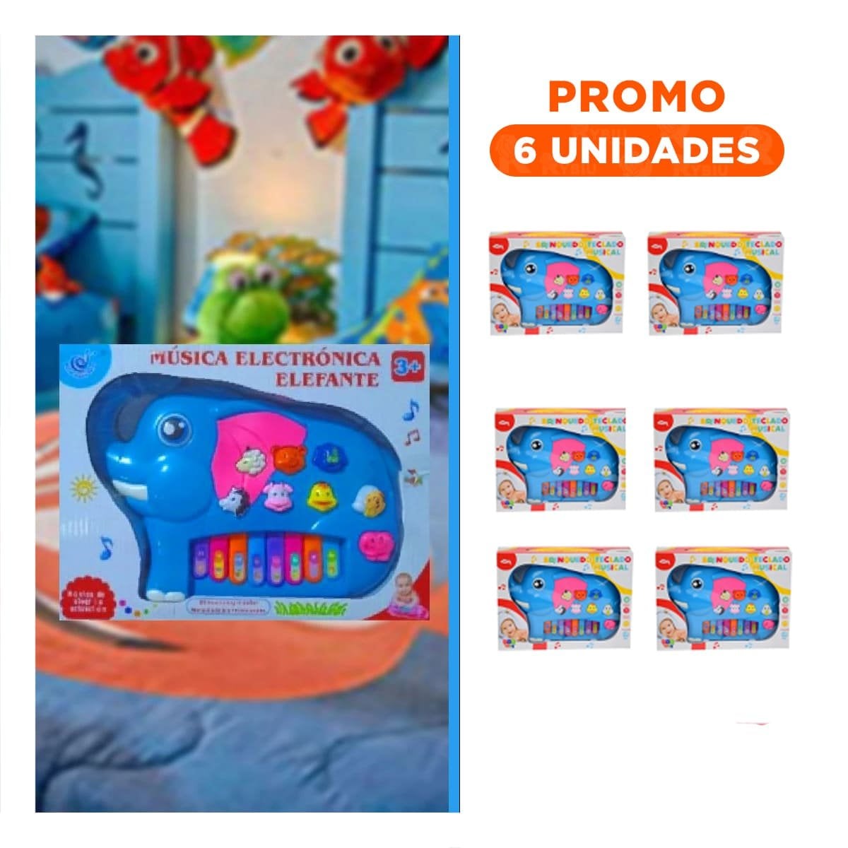 PACK6 VISUAL ELEFANTE MUSICAL DIDACTICO EN CAJA CON COLORES LLAMATIVOS PARA CASA - 1