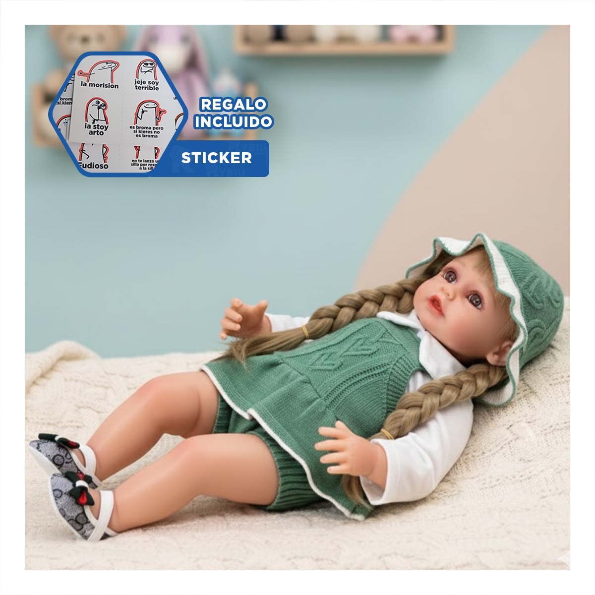 TOP TEJIDO PARA BEBE EN VERDE CON SHORT Y GORRO COMODO Y+REGALO STICKER - 1
