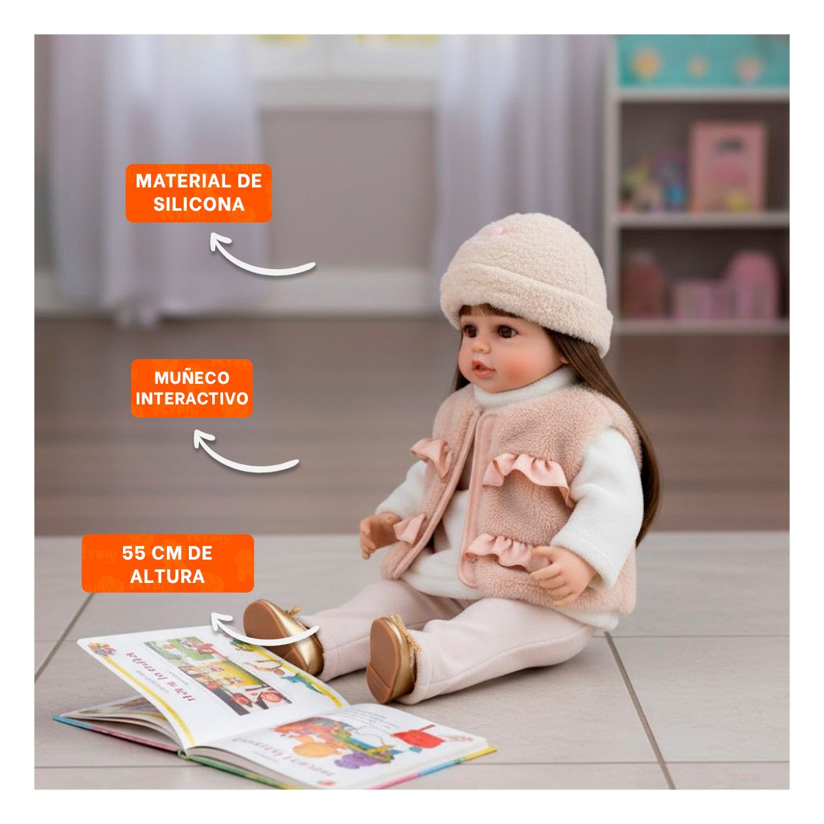 MODELO YESSY 55CM ESTILO INFANTIL CON IMAGEN DULCE Y VESTIMENTA BEIGE Y+REGALO STICKER - 5