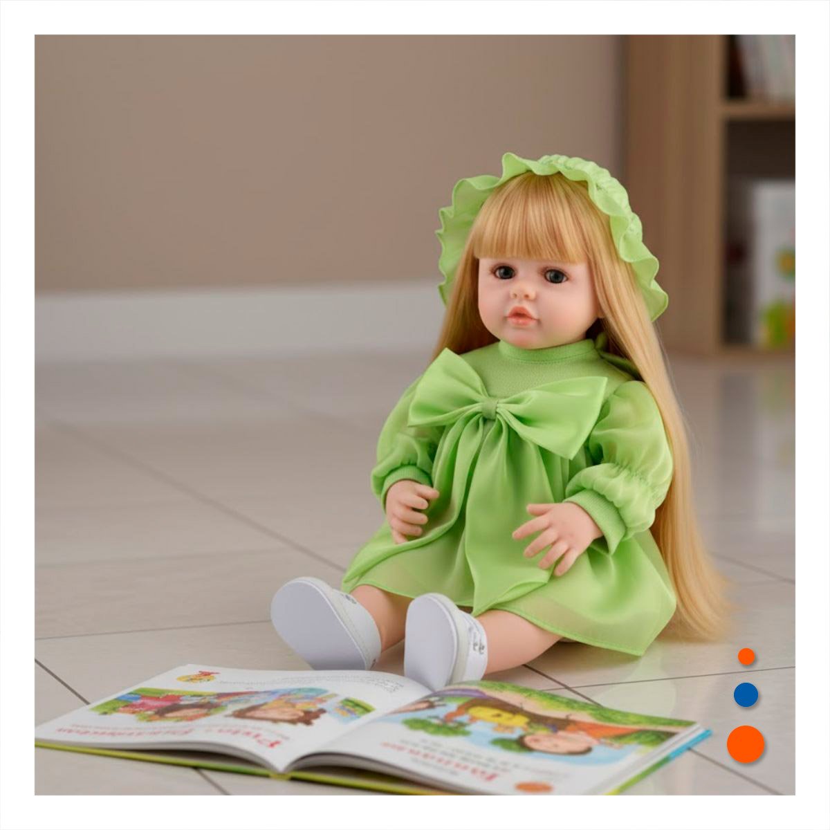 MODELO REAL INTELIGENTE INTERACTIVO VESTIDO LAZO Y GORRO DE TULL VERDE 55CM Y+LIGAS REGALO - 1