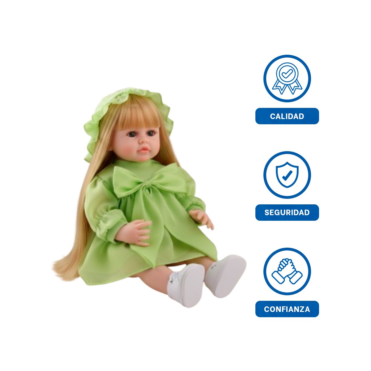 MODELO REAL INTELIGENTE INTERACTIVO VESTIDO LAZO Y GORRO DE TULL VERDE 55CM Y+LIGAS REGALO - 3