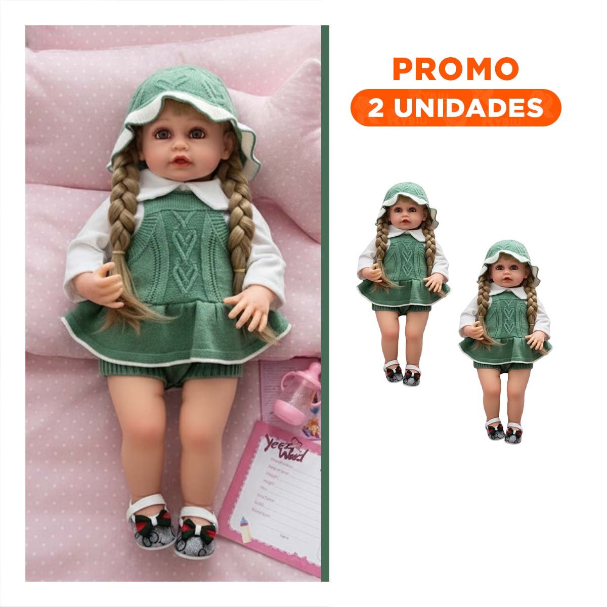 PACK2 TOP TEJIDO INFANTIL PARA BEBE EN VERDE CON SHORT Y GORRO - 1